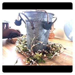 Galvanized Vase with brass accents